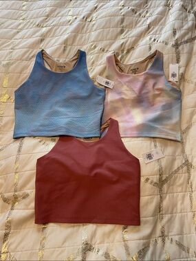 Old Navy Blue, Multicolor Tie-Dye, and Mauve Girls Cropped Tank Tops